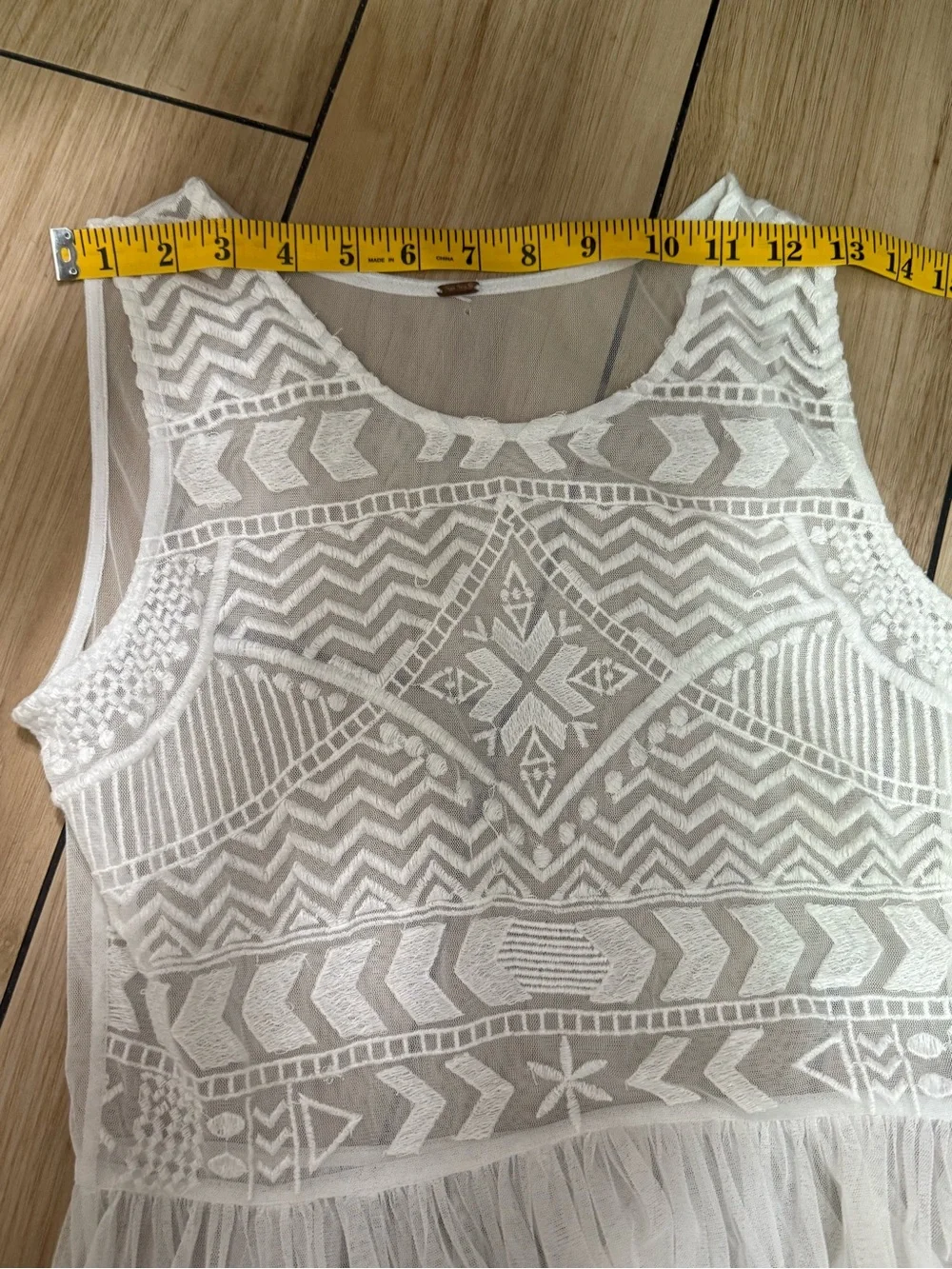 Free People White Embroidered Sheer Mesh Boho Mini Dress S